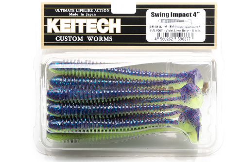 Приманка силиконовая KEITECH Swing Impact 4" PAL#06 (Violet Lime Belly)