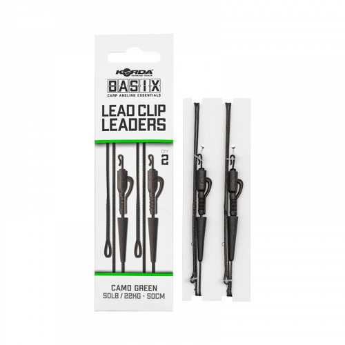 Карповая монтаж "Безопасная Клипса" KORDA Basix Lead Clip Leaders 50cm Camo Green 50lb