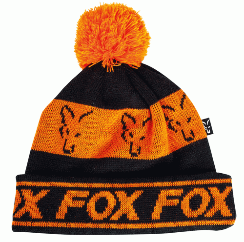 Шапка с помпоном FOX Black & Orange Lined Bobble фото 2