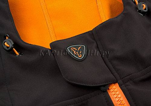 Куртка непродуваемая с капюшоном FOX Black & Orange Softshell Jacket фото 4