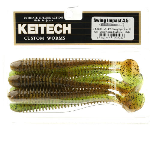 Приманка силиконовая KEITECH Swing Impact 4.5" #401 Green Pumpkin / Chartreuse