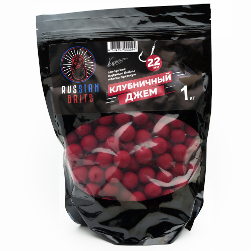 Бойлы тонущие Russian Baits Клубника Джем 22мм 1кг