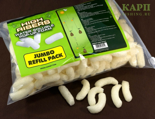 <strong>Фокс High Risers Pop-Up Foam</strong> Защищает крючок от зацепов; Отличный ориентир для прикармливания коброй; Можно легко выследить, куда именно упала оснастка; Легко разрезается на две части, что гораздо более экономично ПВА Пена FOX High Risers Jumbo