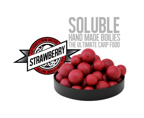 Насадочные пылящие бойлы FFEM Super Soluble Boilies Strawberry (клубника) 16/20mm фото 3