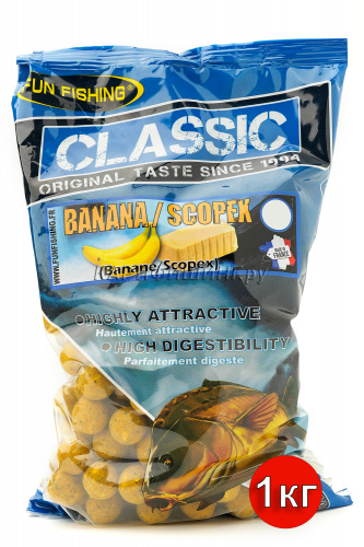 Бойлы Fun Fishing  CLASSIC Banane Scopex (Банан и Карамель) 1kg